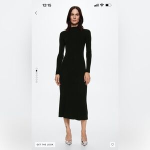 Mango Perkins Neck Knitted Midi Dress in Black